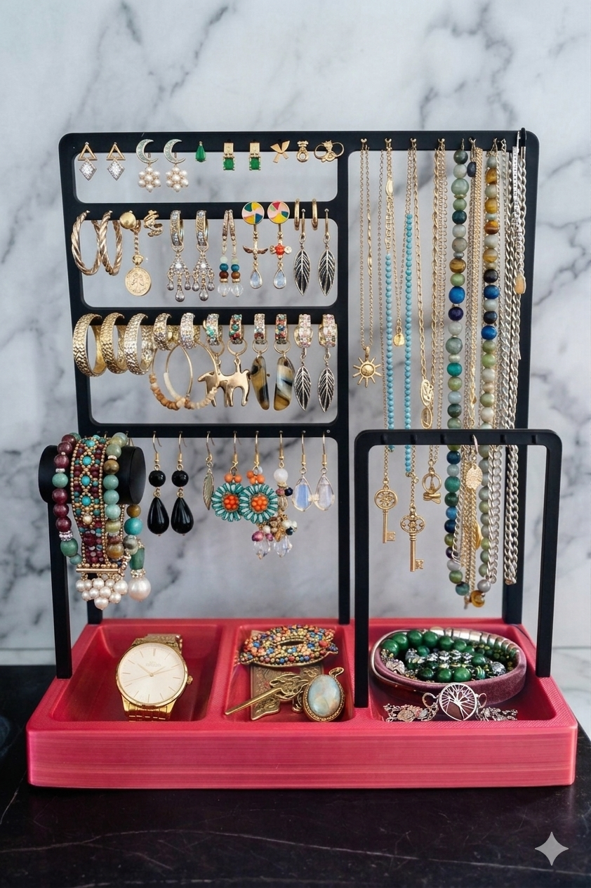 Duży Stojak na Biżuterię z Organizerem – Ekspozytor na Kolczyki i Zegarki