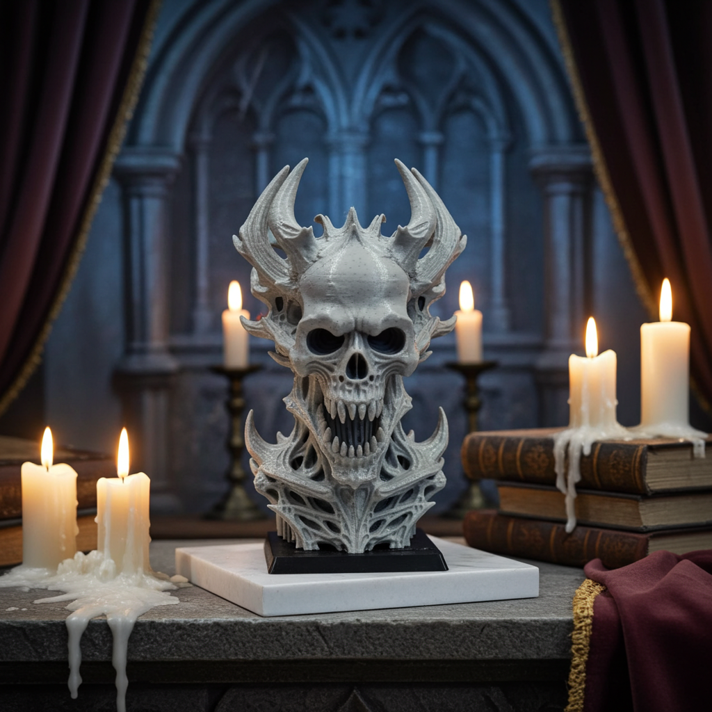 Mroczne Popiersie Demon Skull – Stylowa Figurka Kolekcjonerska 16 cm